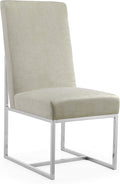 Manhattan Comfort Element Modern Velvet Dining Chairs, High Density Foam, Chrome Finish Stainless Steel Frame, High-Back, Fully Assembled Industrial Chic Accent Furniture, Set of 1, Champagne
