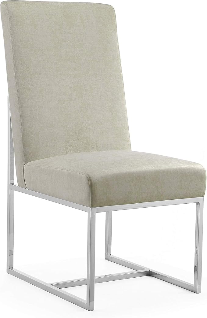 Manhattan Comfort Element Modern Velvet Dining Chairs, High Density Foam, Chrome Finish Stainless Steel Frame, High-Back, Fully Assembled Industrial Chic Accent Furniture, Set of 2, Champagne