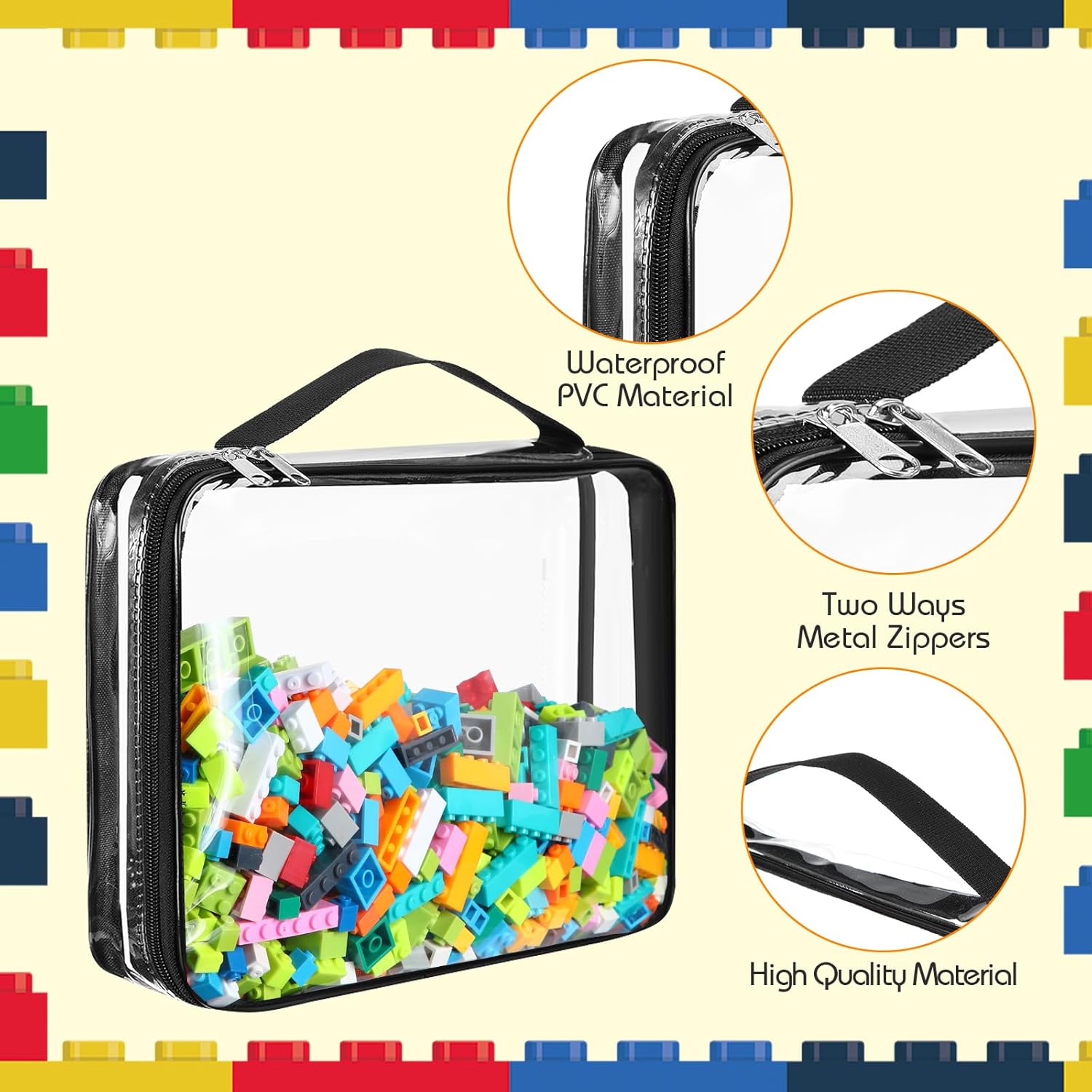 Sanwuta 6 Packs Toy Storage Bags, PVC Organizing Case Bags with Zipper, Waterproof Toy Container for Board Games, Building Blocks, Puzzles, Small Toys and Kids Books(Large, Small,Clear)