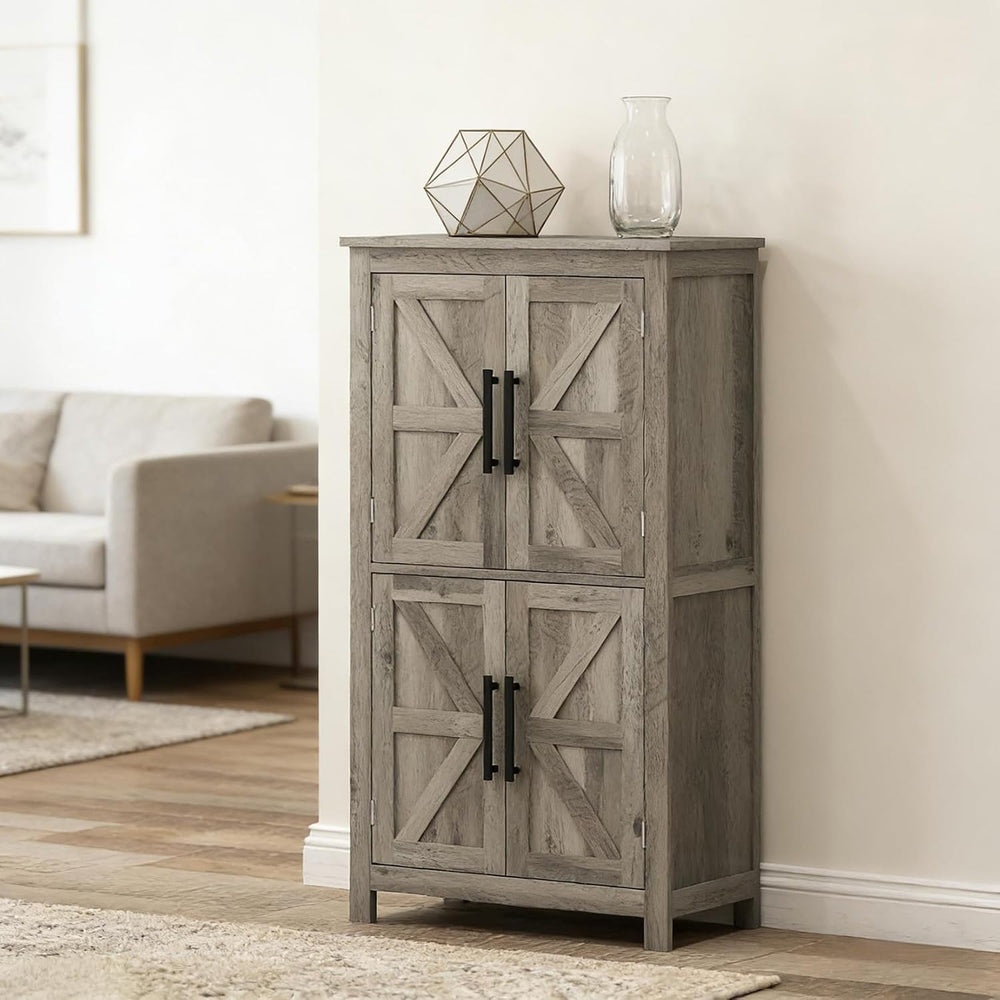 Kitchen Pantry Cabinet, 43.3” Wood Pantry Storage Cabinet with 4 Doors and 2 ...