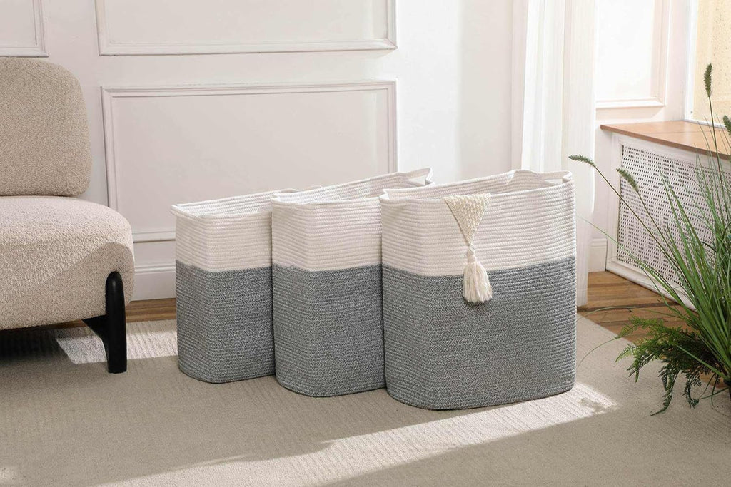 Tall Laundry Basket With Handles,Woven Cotton Rope Big Laundry Hamper Sorters,Versatile Storage for Dirty Clothes,Baby Toys,and Blankets in Bathroom, Nursery,and Living Room (Silver Gray, 68L)