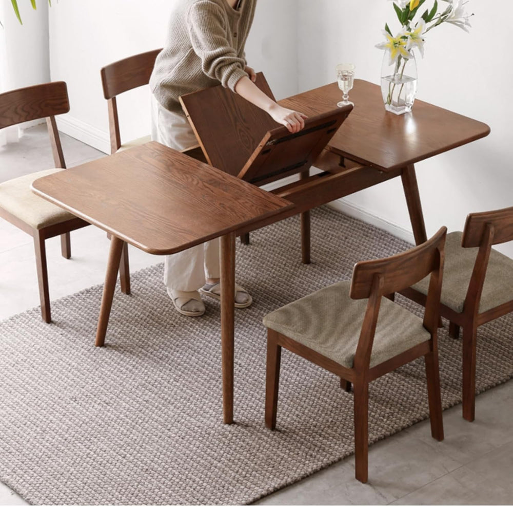 47’’-63’’ 100% Oak Extendable Dining Table, Solid Wood Folding Kitchen Table,...