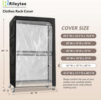 Rileytee Garment Rack Cover,600D Heavy Duty Waterproof Clothing Rack Cover,Clothes Rack Cover with Zipper for Metal Garment Rack（Clear Front,46"W x 18"D x 80"H,Cover Only)