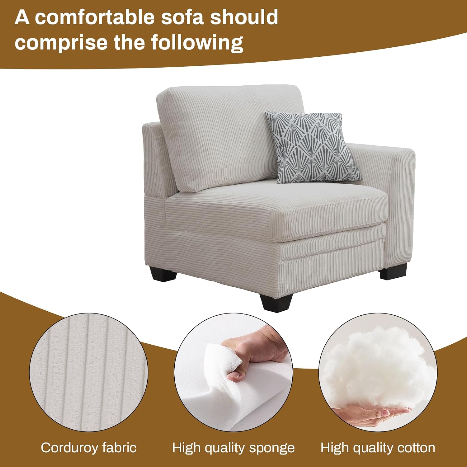 Legend Vansen U-Shaped Modular Sectional Sofa,Corduroy Couch with Ottoman,Deep Seat & Removable Cushion,6-Seat Oversized Sofa,Easy Assembly for Living Room Apartment