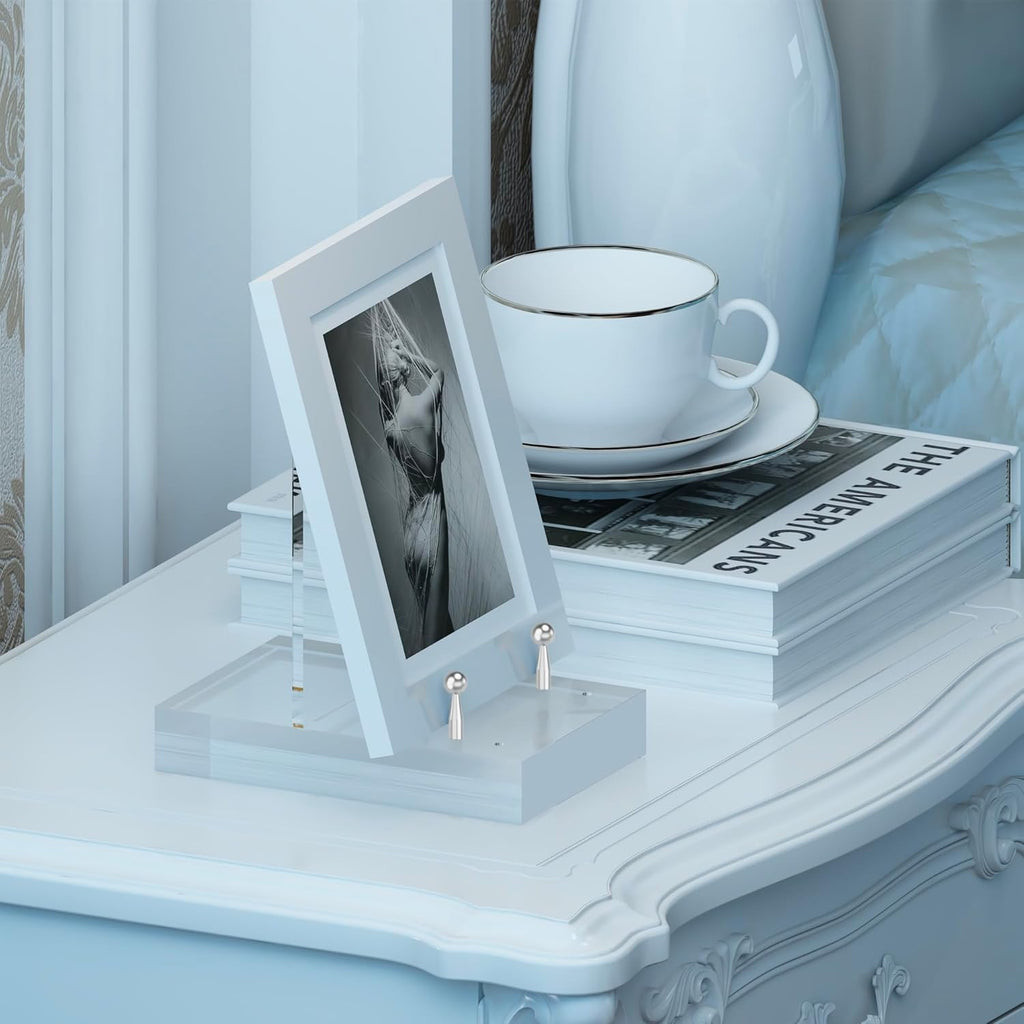 Acrylic Easel Display Stand with Adjustable Silver-Toned Hardware for Pictures, Crystal Clear Acrylic Stand with Floating Appearance for Cookbook, Invitation and Plates
