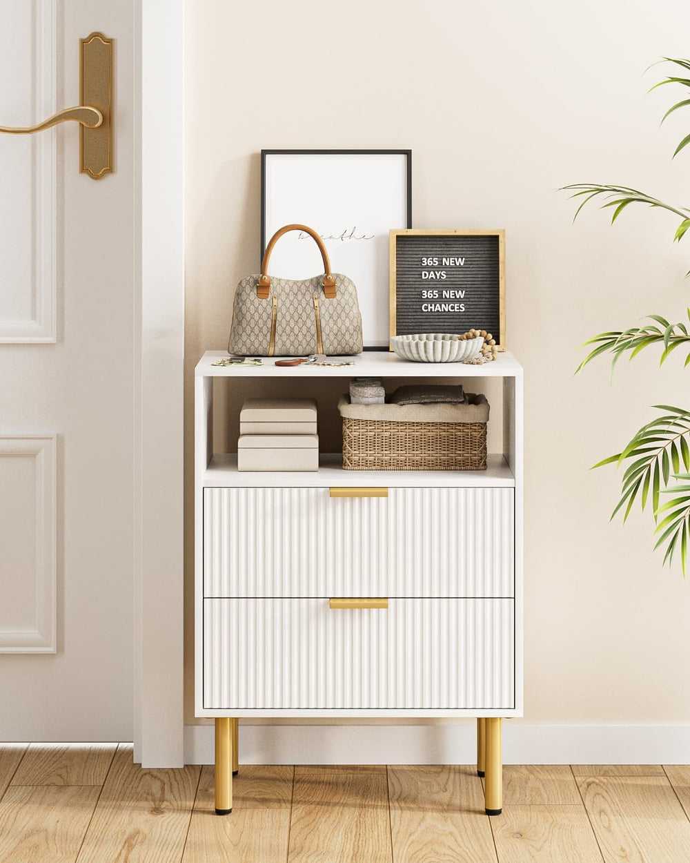 Night Stand,25.7" H Bedside Table with 2-Drawer Shelf,Morden Nightstand ...