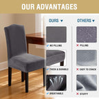 H.VERSAILTEX Velvet Dining Chair Covers Stretch Chair Covers for Dining Room Set of 4 Parson Chair Slipcovers Chair Protectors Covers Dining, Soft Thick Solid Velvet Fabric Washable, Grey