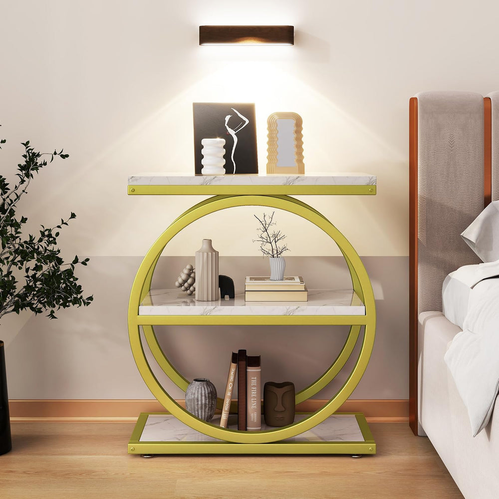 IBUYKE Narrow End Table with 3 Storage Shelves, Industrial Sofa Side Table, D...