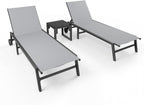 UDPATIO Outdoor Lounge Chairs Set of 2 with Side Table Poolside Chaise Lounge Chair with Wheels 5-Position Backrest Reclining Rust Free for Patio Deck