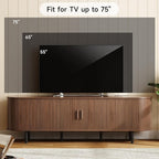 ONBRILL 70.8" TV Stand with Power Outlet for TVs up to 75 Inch, Entertainment Center with Storage and Adjustable Shelves, Modern Media Console with Sliding Doors for Living Room, Walnut