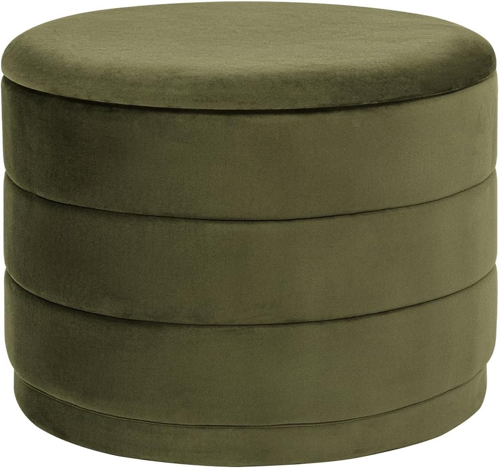 23" Round Velvet Storage Ottoman with Reversible Lid, Soft Padded Footre...