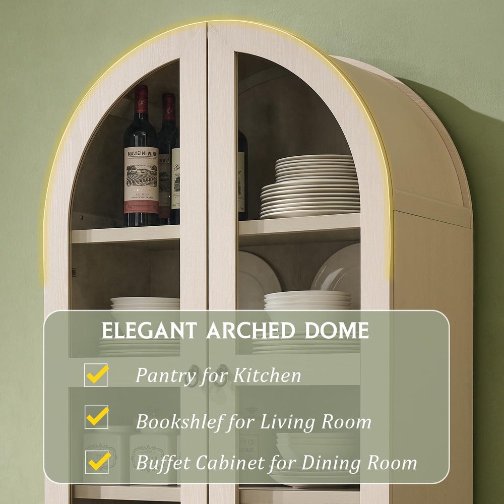 IFGET 71" Tall Arched Kitchen Pantry, Kitchens Storage Cabinets, Cream