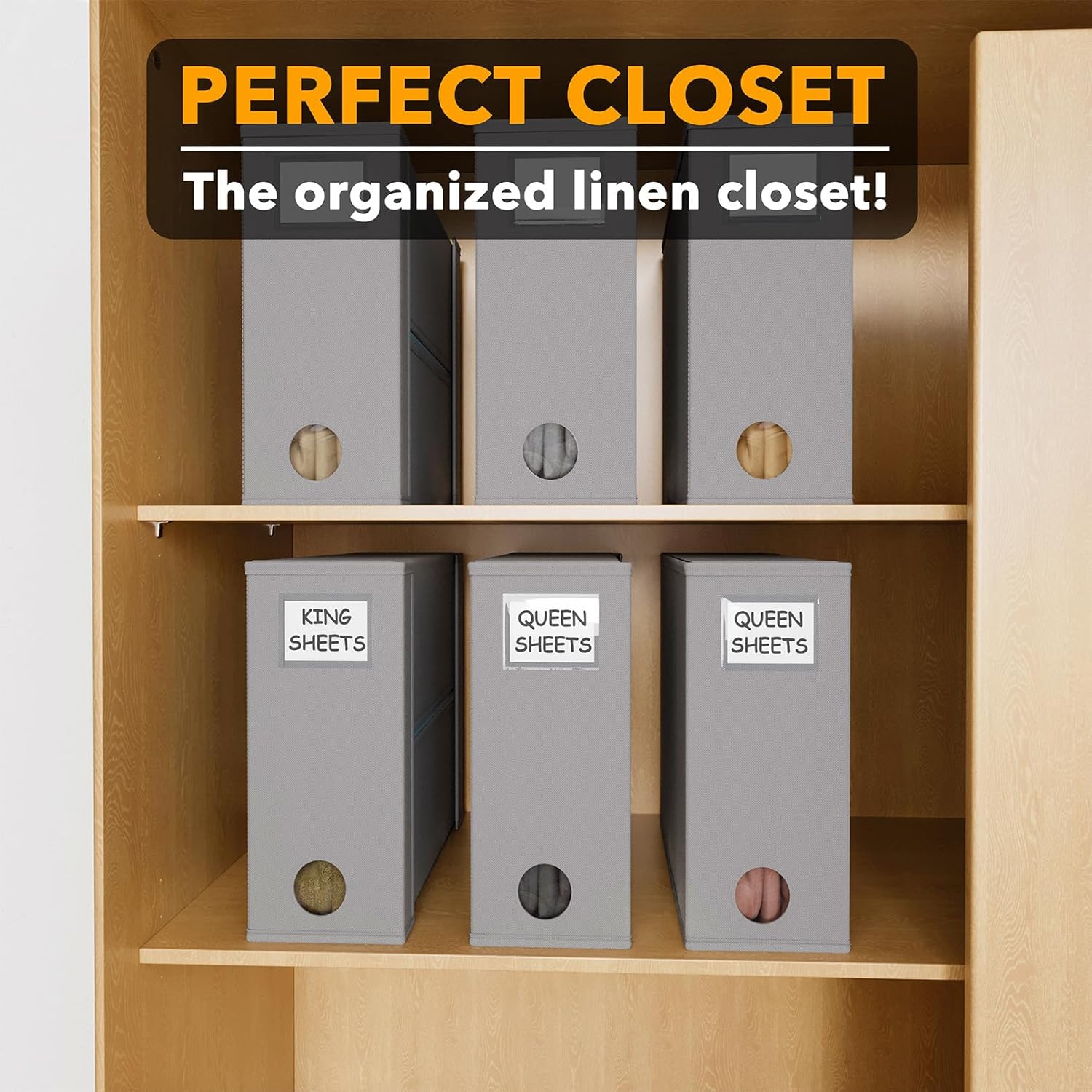 SpaceAid 6 Pack Bed Sheet Organizers and Storage, Foldable Sheet Organizer for Linen Closet, Sheets Set Folder Keeper with Window XL (Queen & King Size) Bedding Container (Gray, 6 Pack)
