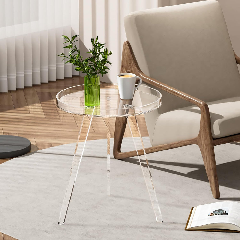 Clear Acrylic Side Table, Round End Table Nightstand Bedside Table Small Circ...