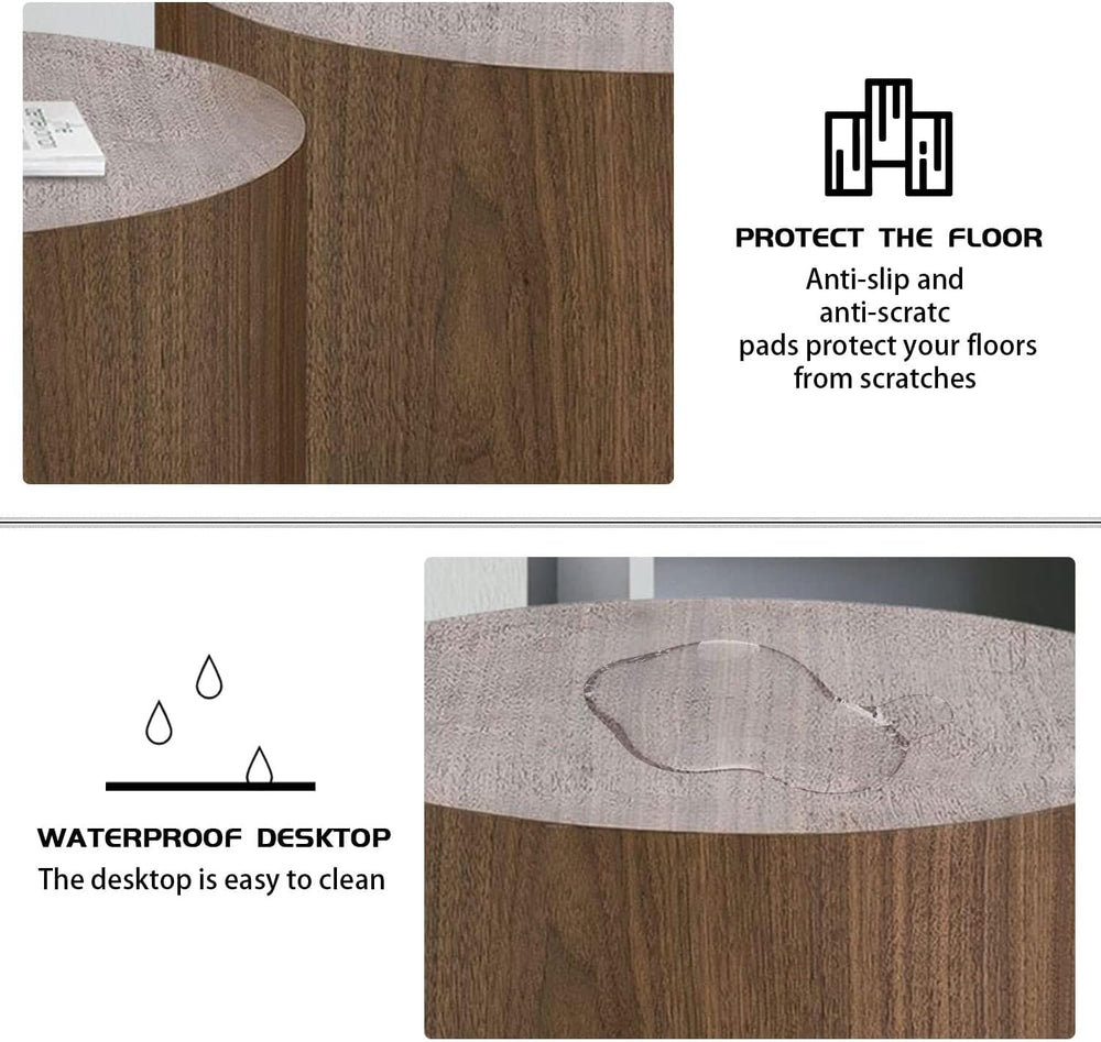 Nesting Coffee Table Set of 2, Wood Round Coffee Table, Modern Coffee Table f...