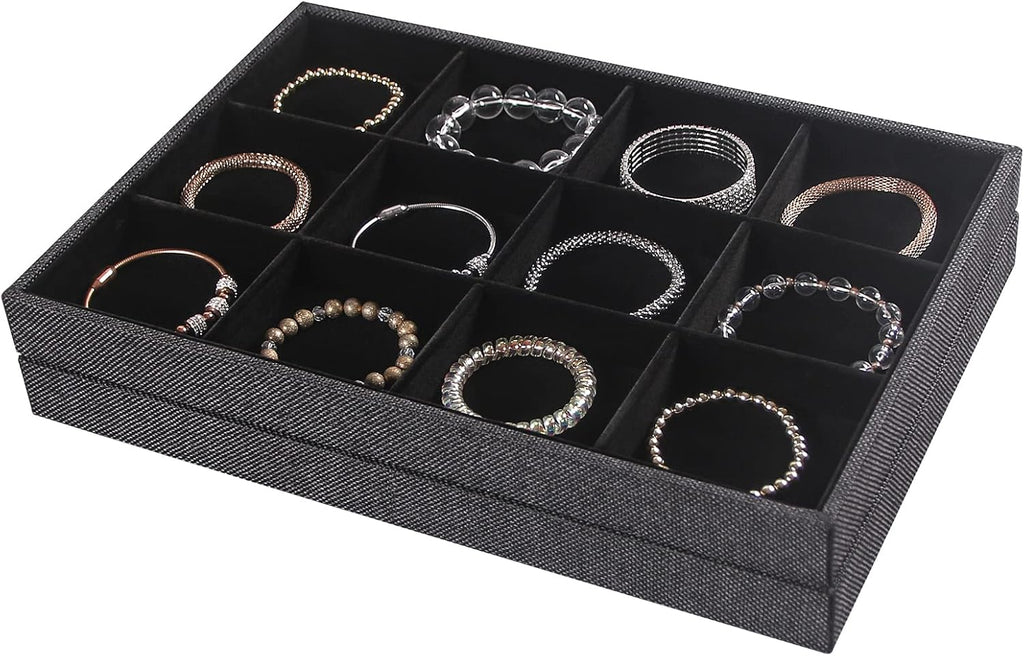 Julysky 2Pcs 12 Grids Stackable Jewelry Organizer Trays for Drawer,Bracelet Holder Box,Necklace Display Stand for Selling