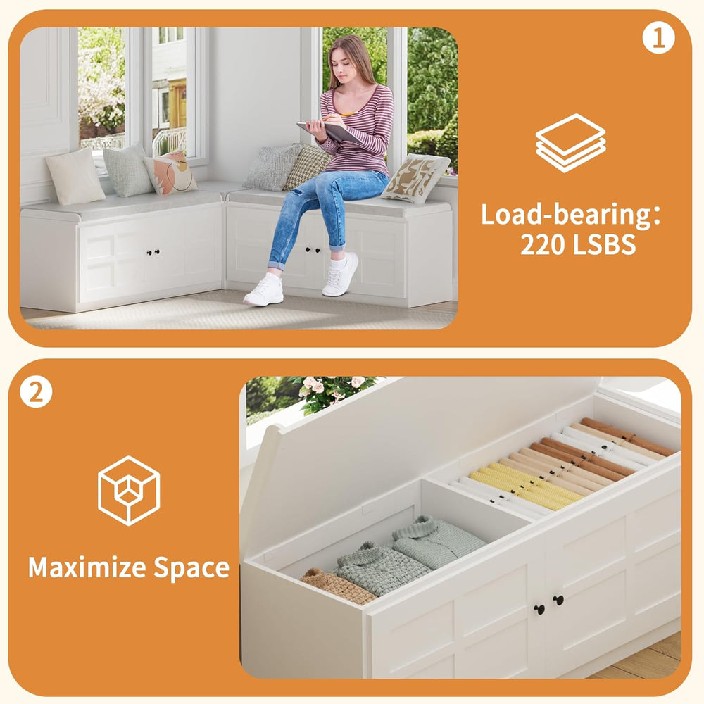 63 inches L-Shaped Storage Bench with Cushion Seat Corner Dining Bench with H...