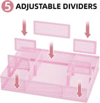 Marbrasse 2 Pack Desk Drawer Organizer, Mesh Drawer Organizer Tray with 8 Adjustable Compartments, Desk Organizers and Accessories, 5 Dividers Drawer for Office Supplies, Makeup & Vanity (Pink)
