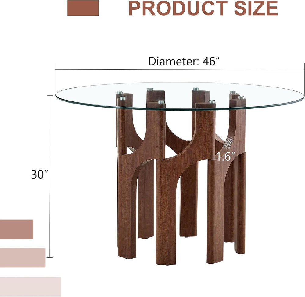 Glass Round Dining Table for 4 6 Person, 46 Inch Glass Kitchen Dining Room Ta...