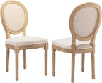 French Country Dining Chairs Set of 2,Farmhouse Upholstered Dining Room Chairs with Round Back and Solid Leg,Rattan Kitchen Chairs for Kitchen/Bedroom/Dining Room,Beige