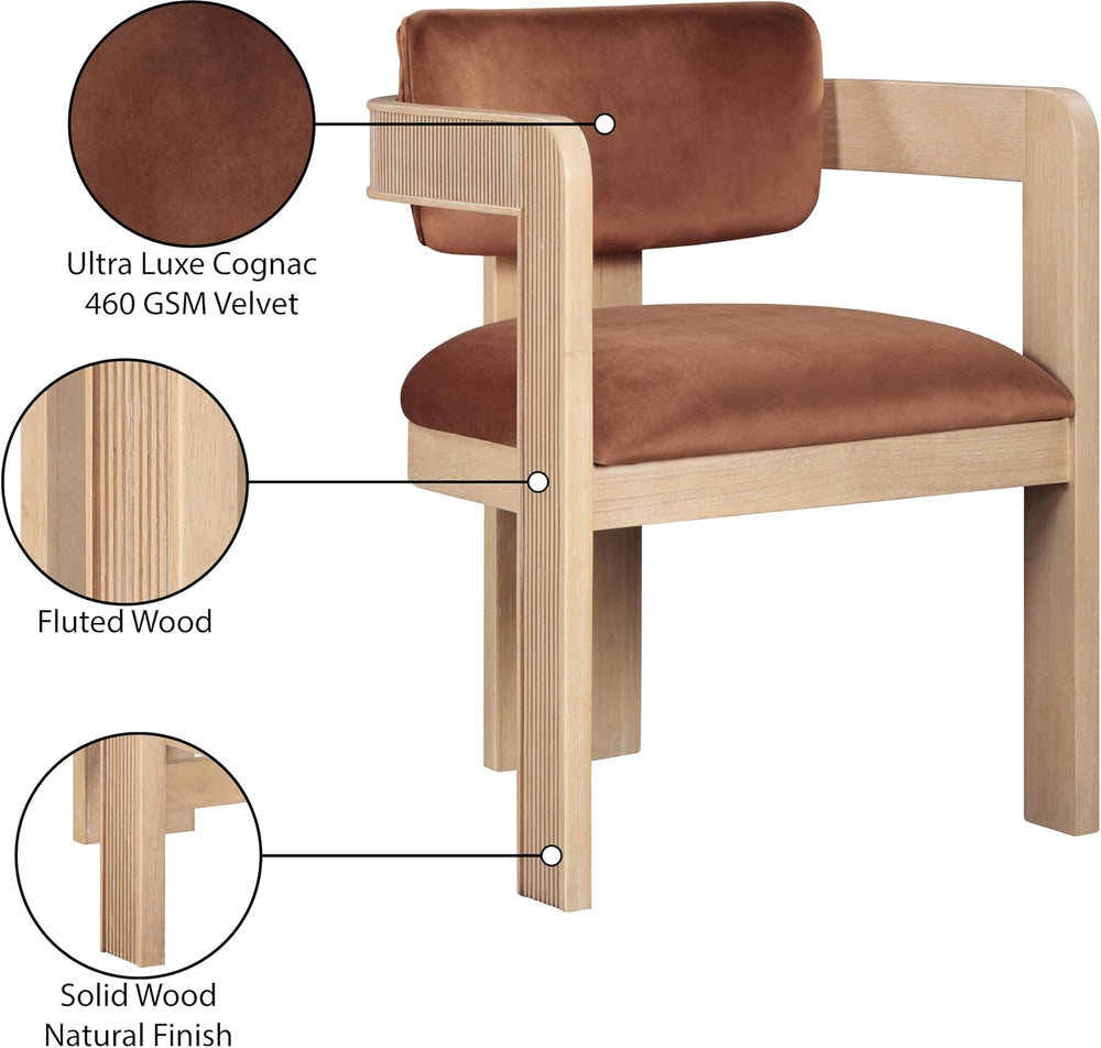 Meridian Furniture Sacha Velvet/Rubberwood Dining Chair, Cognac, Set of 2