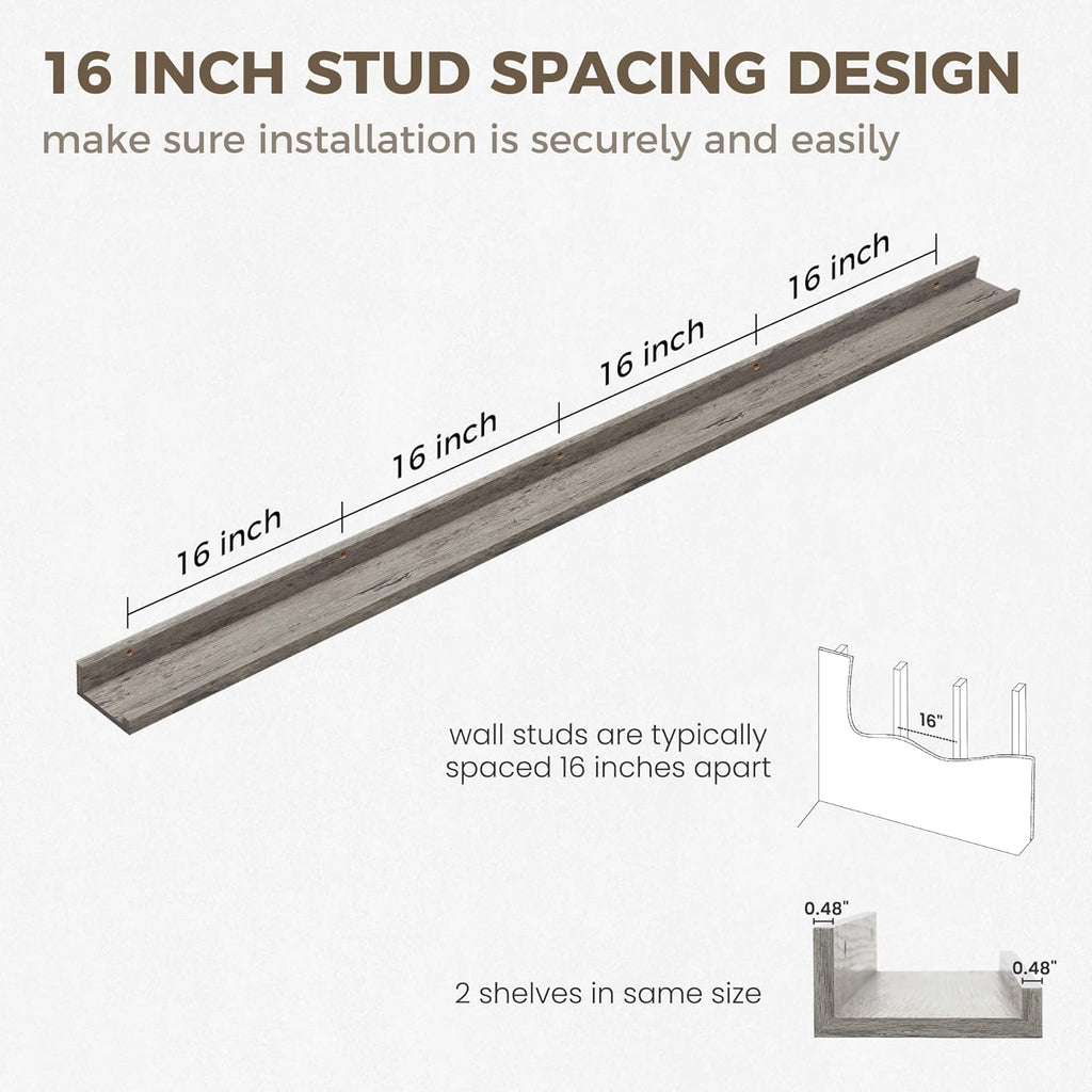 Axeman Grey Floating Shelves | 72 Inch Picture Ledge Shelf Set of 2 | Rustic Grey Picture Shelf for Wall with Ledge | Long Wall Shelves with Lip | Photo Ledge Shelves for Books Album Records