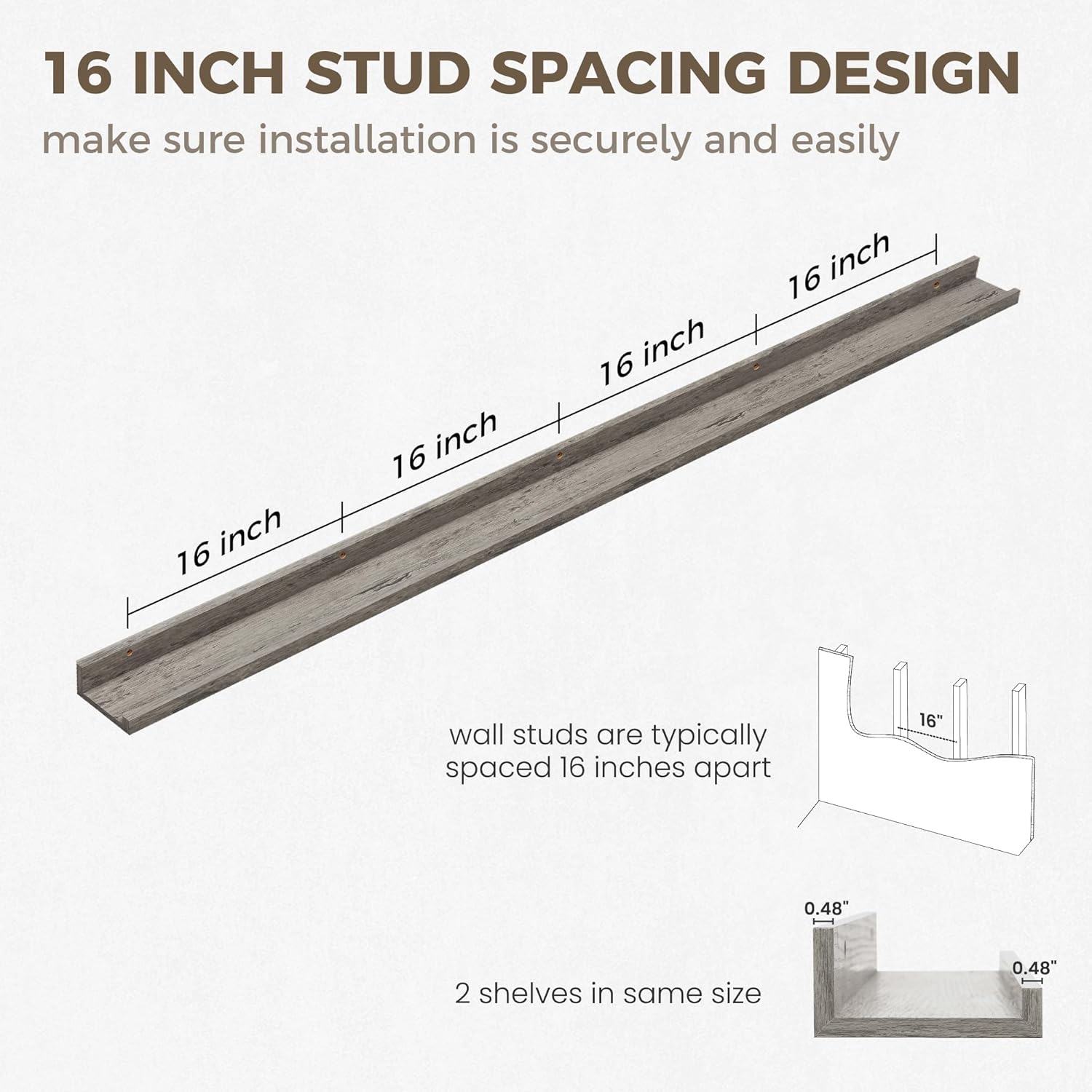 Axeman Grey Floating Shelves | 72 Inch Picture Ledge Shelf Set of 2 | Rustic Grey Picture Shelf for Wall with Ledge | Long Wall Shelves with Lip | Photo Ledge Shelves for Books Album Records