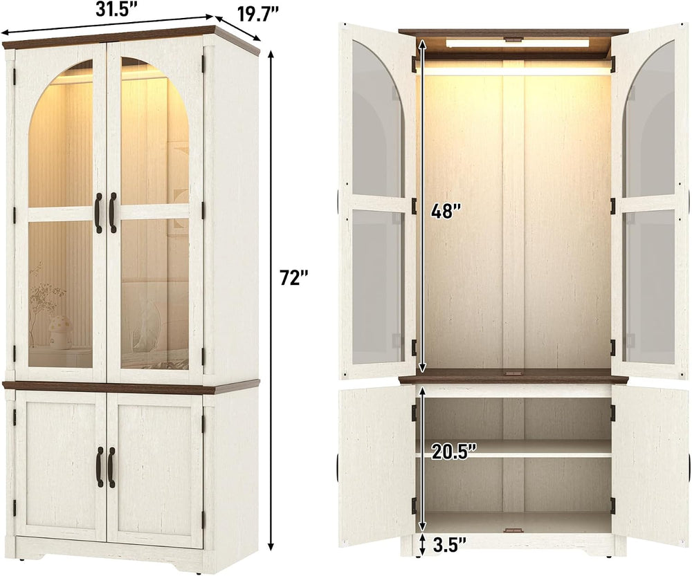 Tall Farmhouse 2 Doors Armoire Wardrobe Closet with LED ,72" Freestandin...
