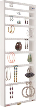 Angelynn's Wall Mounted Big and Small Earring Holder Organizer Display Women Long Post Stud Large Dangle Hoop Pierced Earrings, Hanging Closet Jewelry Storage Rack, Mary White 9"x23"
