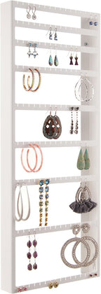 Angelynn's Wall Mounted Big and Small Earring Holder Organizer Display Women Long Post Stud Large Dangle Hoop Pierced Earrings, Hanging Closet Jewelry Storage Rack, Mary White 9"x23"