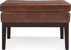 SIMPLIHOME Carlson Ottoman Bench Solid Pine Wood Frame with Faux Leather Upholstery for Living Room, Bedroom, Entryway, 26.4 x 15 x 17.5 inches, Distressed Saddle Brown
