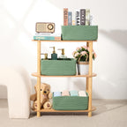 Small Storage Baskets for Organizing | Closet Organizer Bins | Shelf Toy Basket | Woven Rope Baskets | Cube Decorative Box | Shallow Basket | 13x8.5x5.1” | 3 Packs Green