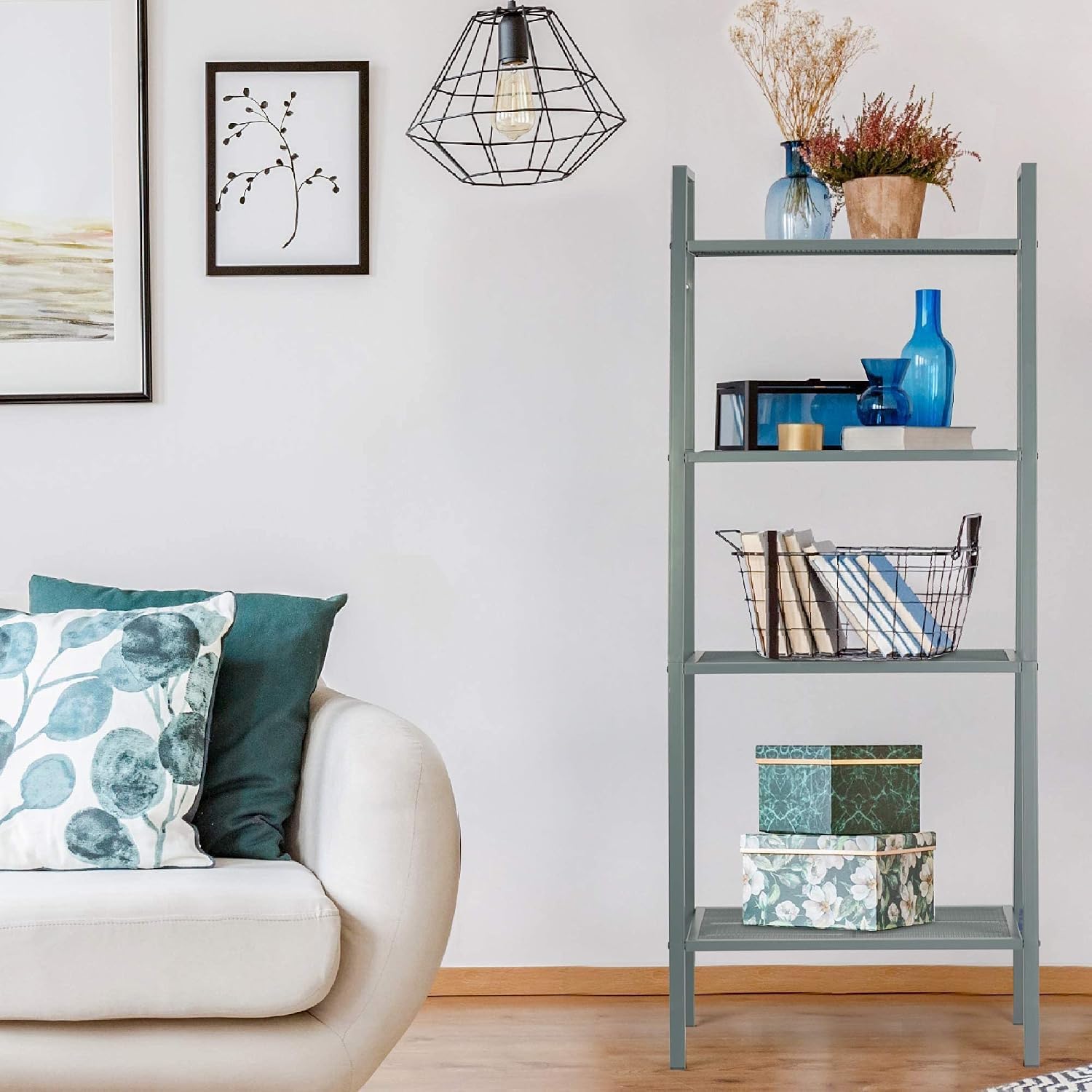 4-Tier Metal Ladder Shelf, Lightweight Bookcase Storage Rack with Open Shelves, Multi-Purpose Display Stand for Plants, Books, Photos and Decor, Gray