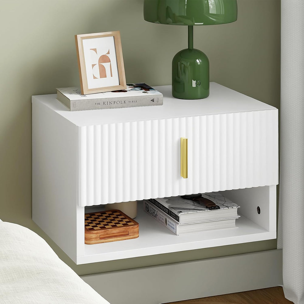 SoBuy Floating Nightstand with LED Sensor Light | Slim Wall Mounted Bedside T...