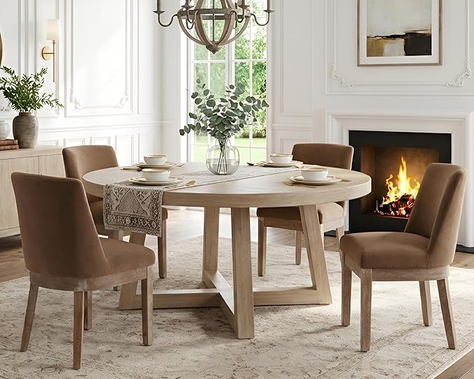 HNY Modern Dining Chairs Set of 2 with Comfortable Back Support, Farmhouse Soft Velvet Upholstered Kitchen Dining Room Chairs with Solid Wood Legs, Armless Accent Side Chairs for Living Room, Khaki