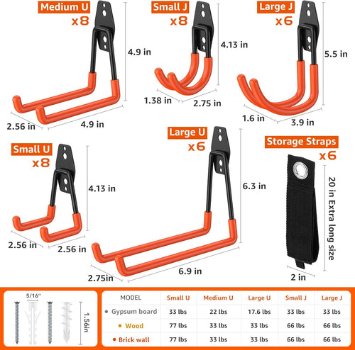 42 Pack Garage Hooks with Anti-Slip Coating Heavy Duty Wall Mount Hooks for Garage Storage and Hanging Hoses Bike Garden Tools Ropes etc