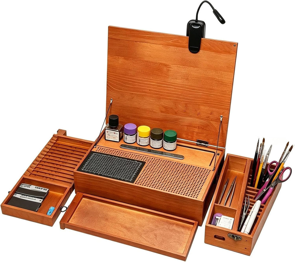 Portable Hobby Workstation, Wooden Craft Assembly Desk Featuring | Built in L...