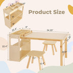 Bateso Kids Art Table and 2 Chairs Set with Roll Paper & Storage, Wooden Kid Craft Table for Drawing, Learning and Reading, Toddler Activity Play Desk for Home, Playroom or Classroom