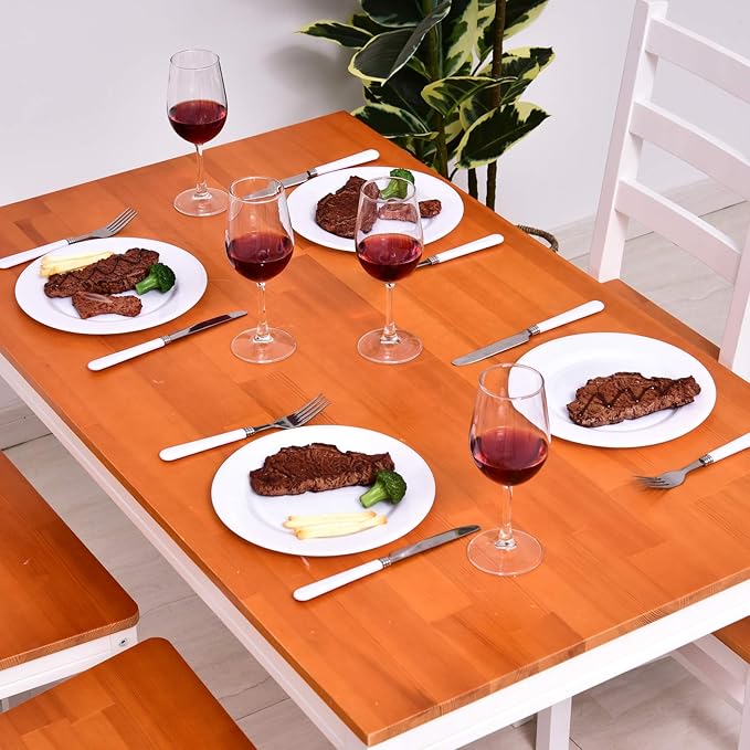 HOMCOM Dining Table Set for 4, 5 Piece Modern Kitchen Table and Chairs, Wood Dining Room Set for Small Spaces, Breakfast Nook, White