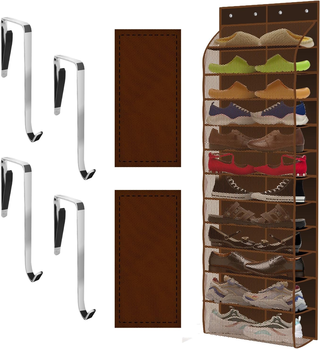 Kotkn Over The Door Shoe Organizer with 12 Large Breathable Pockets - Durable Hanging Storage for the Entire Family's Shoes (Espresso)