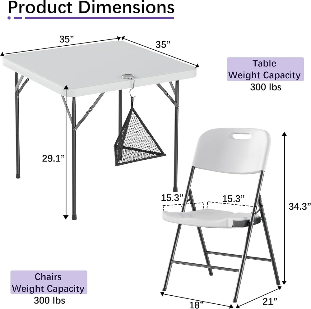 VECELO Folding Card Table Square and Chairs Set, Collapsible Legs & Porta...