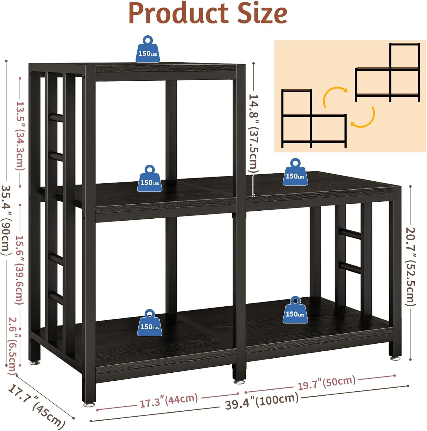 METYERRY 5-Tier Mini Fridge Stand, Bakers Rack with Storage,Multi-Purpose Microwave Stand,Mini Fridge Cabinet,Mini Fridge Shelf for Office,Kitchen,Living Room,Coffee Bar,Black