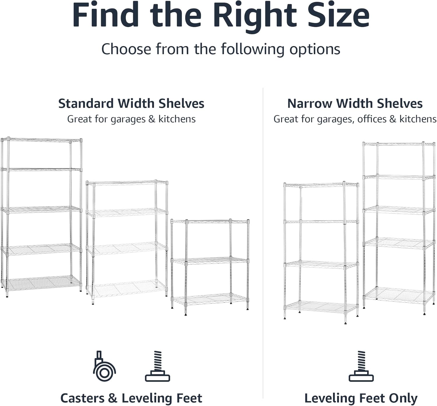 Amazon Basics 4-Shelf Adjustable, Heavy Duty Storage Shelving Unit with Wheels for Easy Assembly, for Garage or Kitchen Use, Metal Organizer Wire Rack, 36" L x 14" W x 57.8" H, Chrome