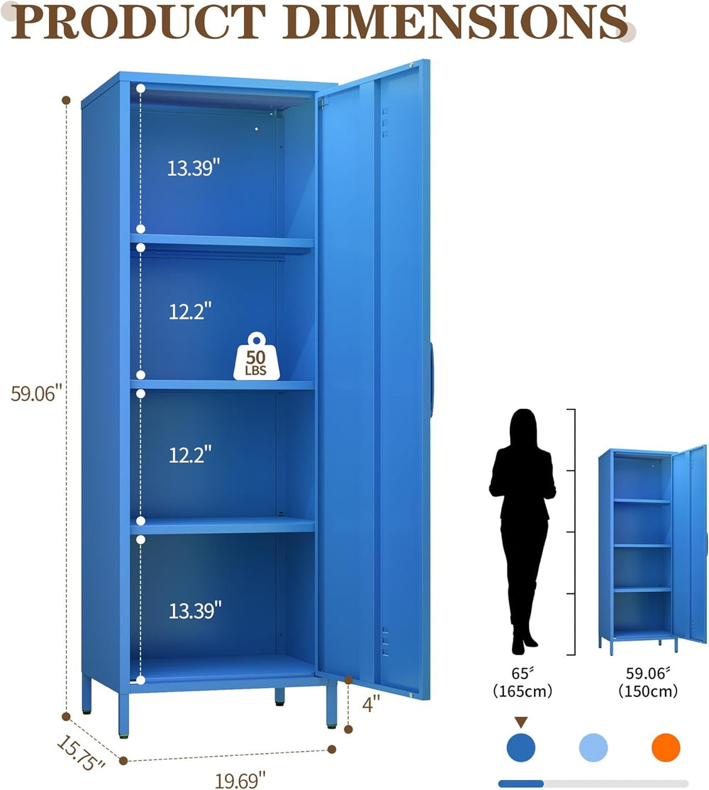 Metal Locker Storage Cabinets 59.06"H Navy Blue Locking File Cabinets Ki...