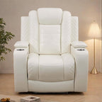 Power Recliner Chair, Leather Recliners with Home Theater Seating, Oversized Single Electric Recliner Sofa Breathable Living Room Chairs for Adults Reading Gaming, White