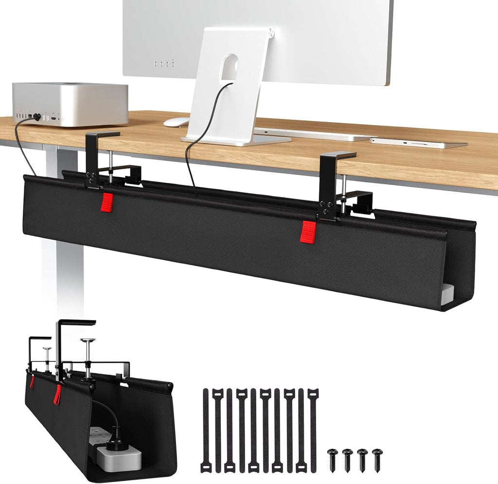 Univivi No Drill Under Desk Cable Management Tray, 36" Cord Organizer for Table, Clamp/Screw Mount Desk Cable Management, Premium Fabric Cable Management Tray for Office, Home