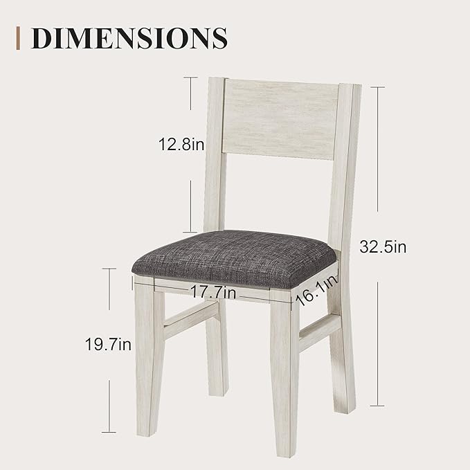 Solid Wood Dining Chairs Set of 2, Farmhouse Kitchen Chairs with Upholstered Cushion, Easy Assembly for Dining Room, Kitchen, Washed Gray