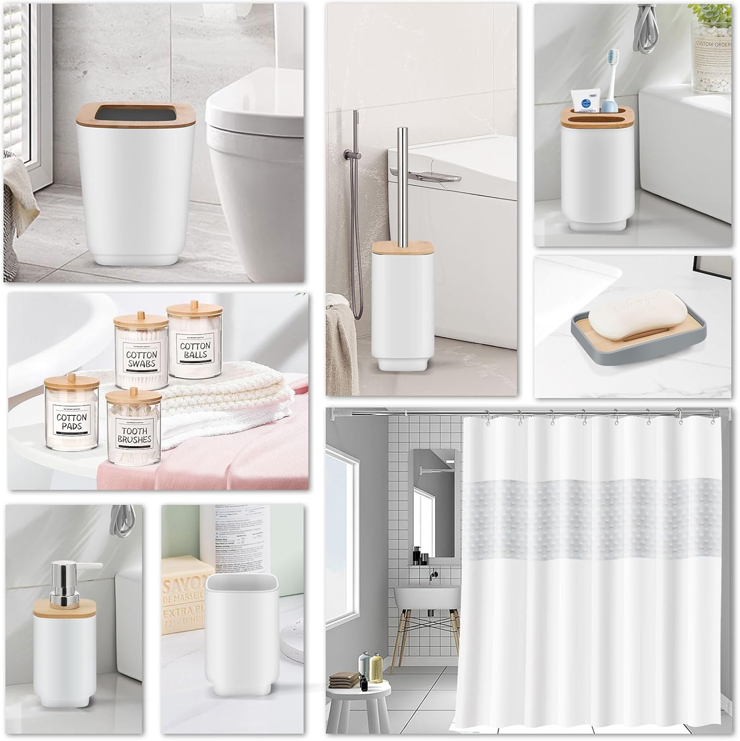 IMAVO Bathroom Accessories Set,White Bathroom Set,11 Pieces Bathroom Accessory Set,Trash Can for Bathroom Accessories Décor and Housewarming Gifts