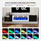 MXV 70'' Floating TV Stand, Modern Media Entertainment Center with 36" Electric Fireplace, TV Console Cabinet Wall Mounted, Adjustable 12-Color LED Lights, for Living Room, Black + White
