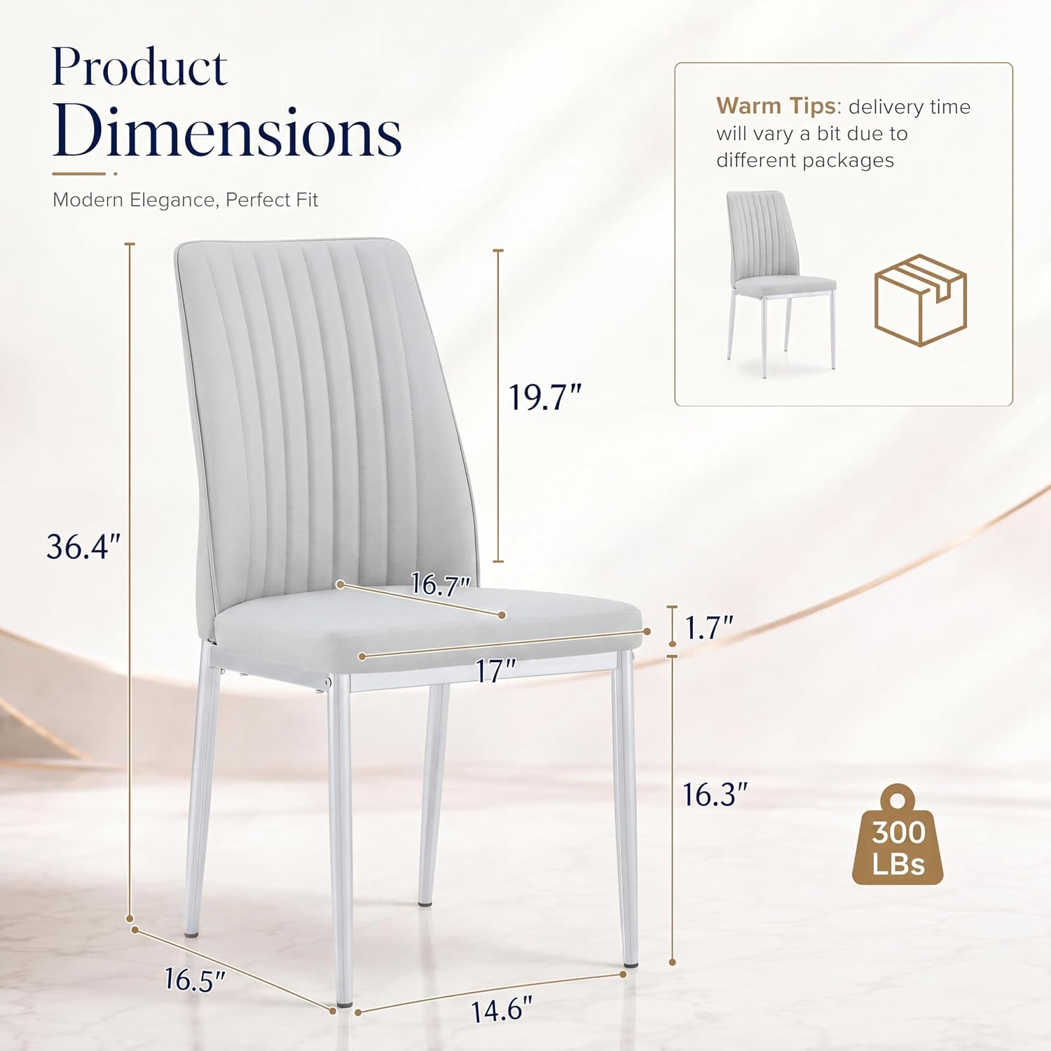 Gray Dining Chairs Set of 6, Modern PU Leather Dining Room Chair with Chrome Metal Legs, Upholstered Kitchen Chair with High Back Sillas para Comedor for Kitchen, Living Room, Apartment (Light Gray,6)